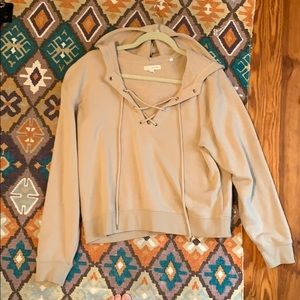 Lace Up Neck Cropped Hoodie